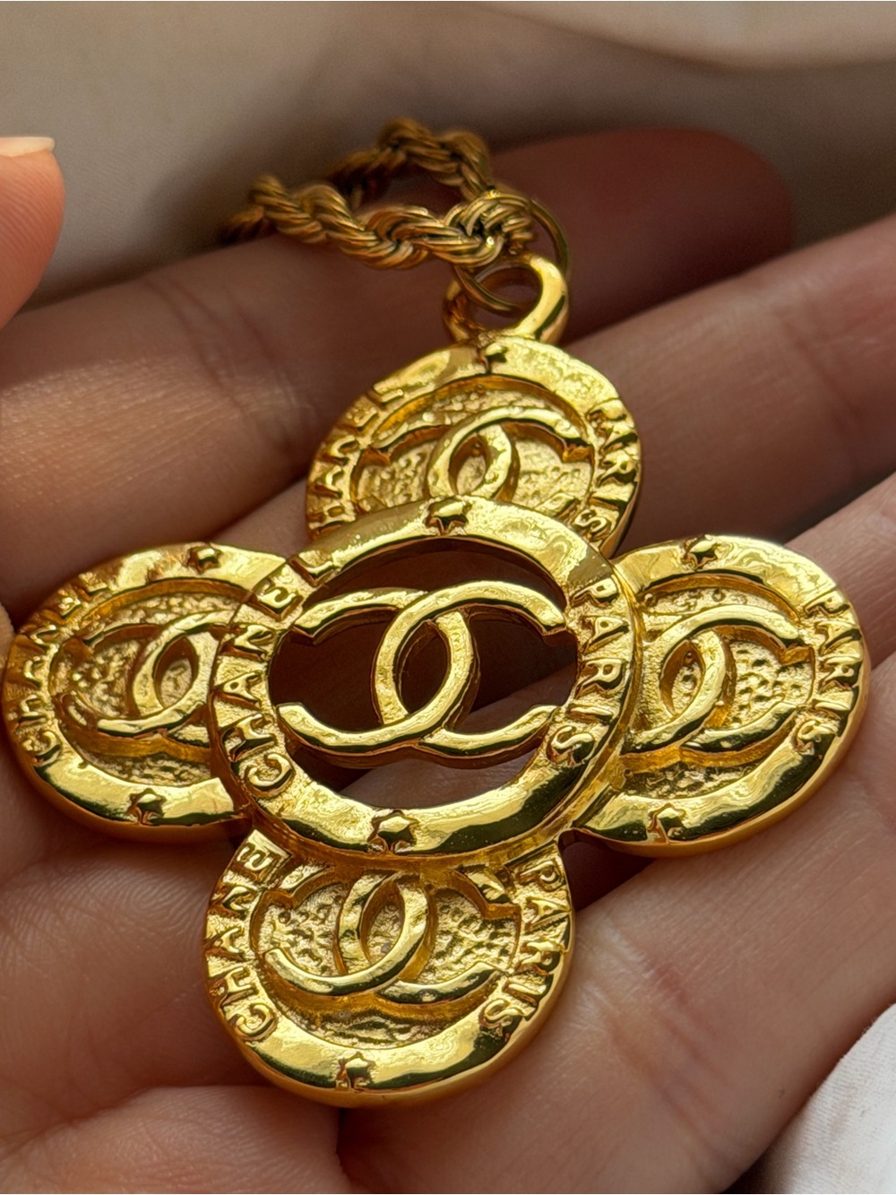 CHANEL Gold-Tone Interlocking CC Medallion Cross Pendant Necklace